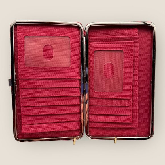 Red Textured Geometric Wallet With Card Slots Snap Closures - Picture 4 of 7